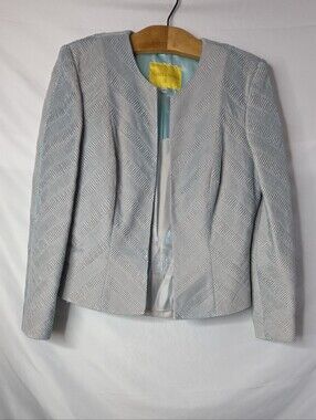 FLORES & FLORES Metallic Blue Silver 2 Pc Top Jacket Set Textured Evening Sz 10